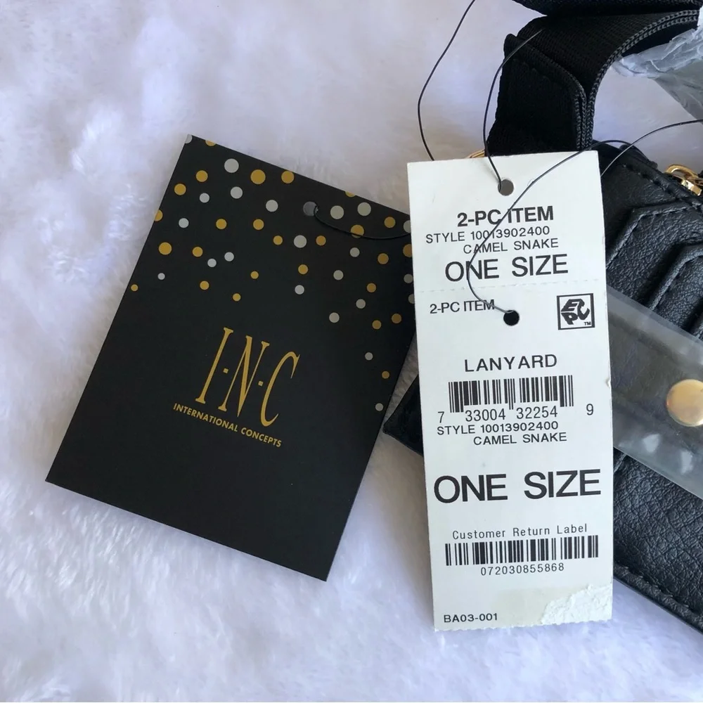 INC Amandaa Wristlet & Card Case Lanyard, Camel Snake, NWT